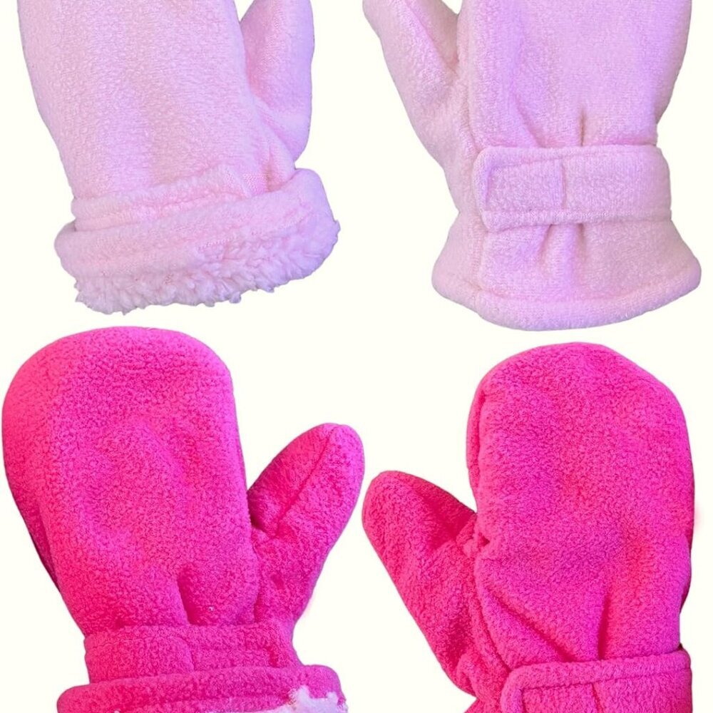 Baby Toddler Mittens Kids 2 Pairs Fleece Gloves Winter Warm Sherpa Lined
